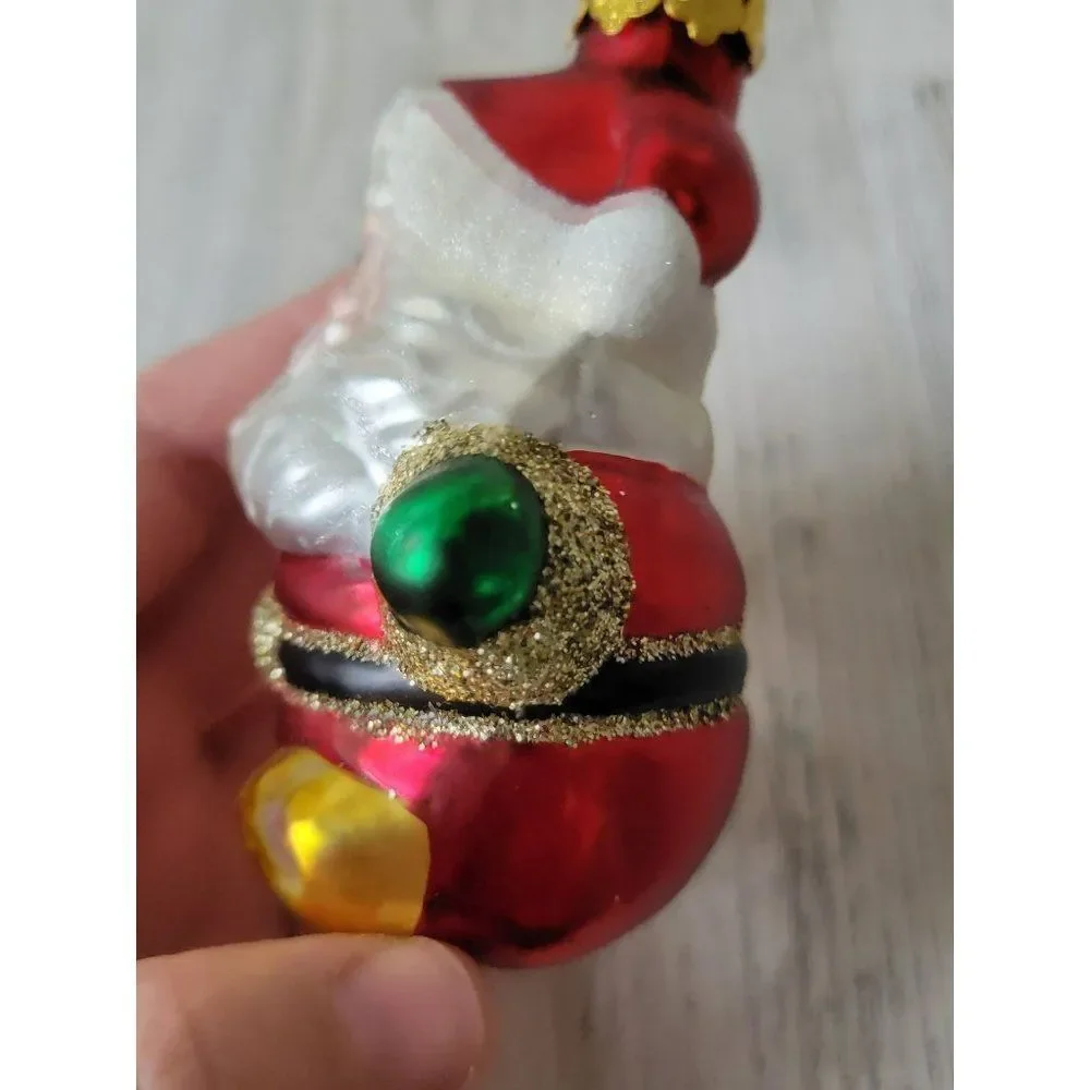 Pudgy Santa‎ claus Blown glass ornament Xmas glitter